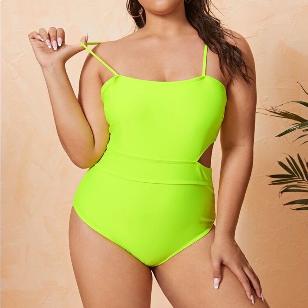 Plus Neon Lime Cut-Out One Piece Swimsuit